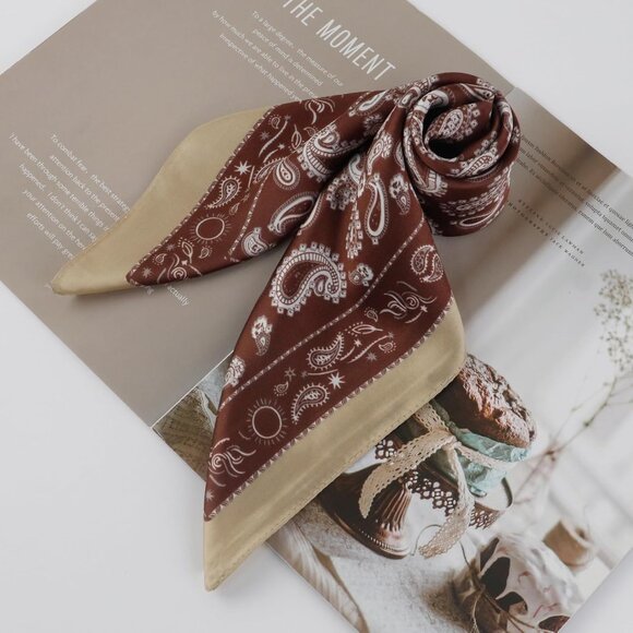 ⚡Men G-Brown Necktie 27.5 Inches Cowboy Scarves Pocket Square Silk Bandanas - Picture 6 of 8